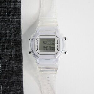 y2k white digital watch w/ transparent band — 2000s retro style